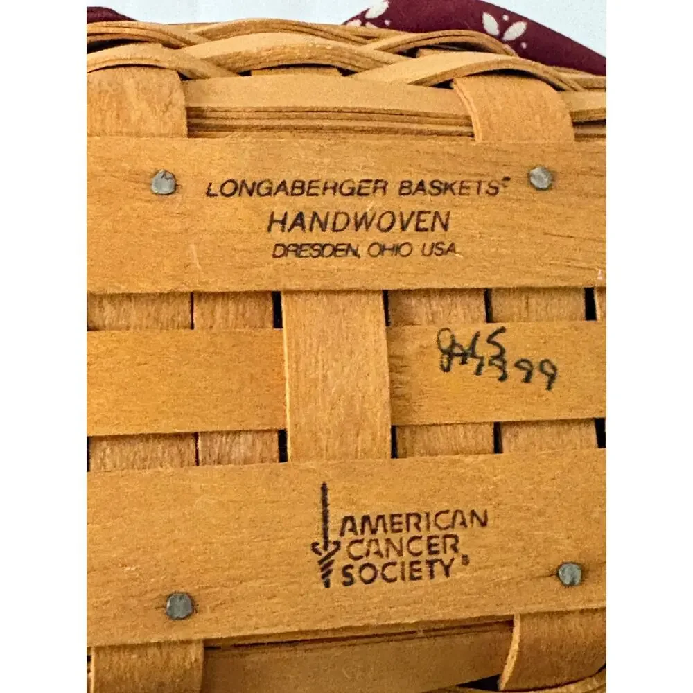 1999 Vintage Longaberger Horizon of Hope Basket-Ceramic Heart-American Cancer